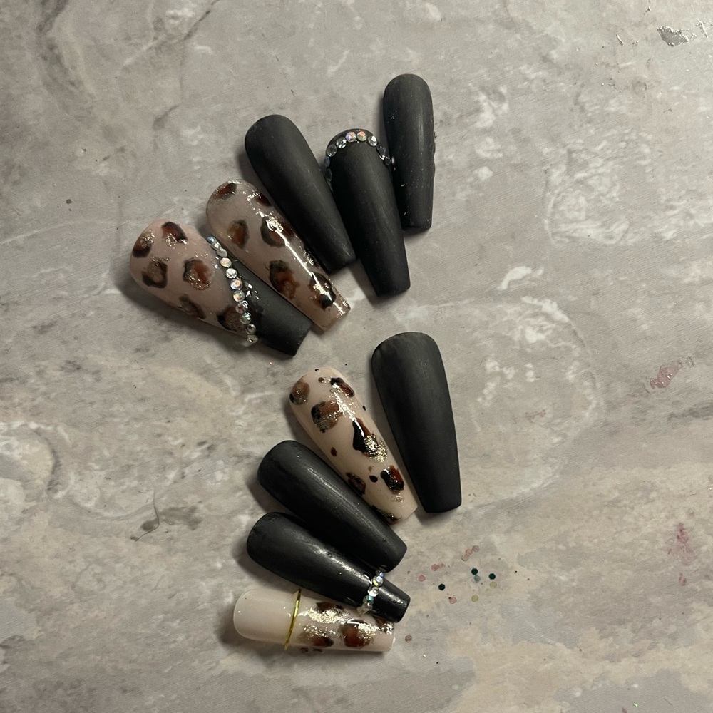 Handmade coffin long press on nails